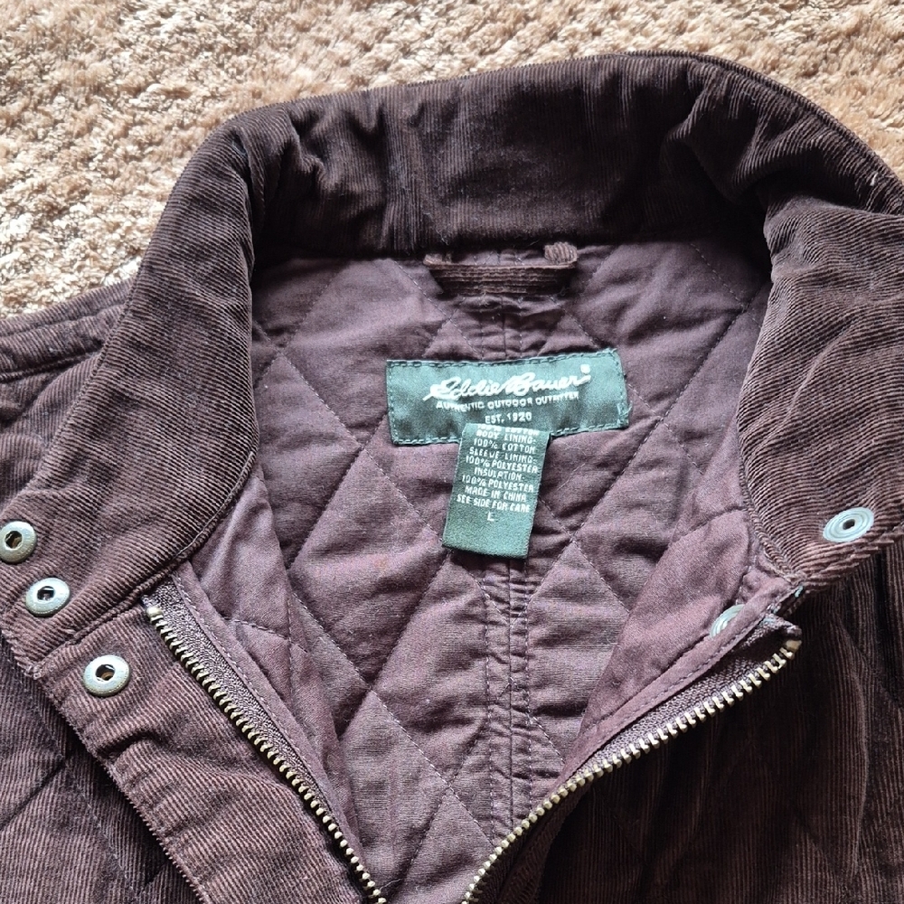 Eddie Bauer Quilted Corduroy Jacket in Dark Brown - Picture 2 of 6